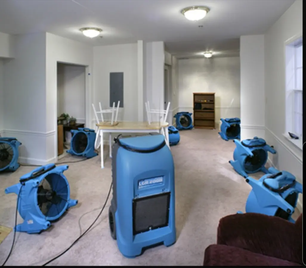 Air movers and dehumidifier setup for Water Damage Restoration in South Lebanon